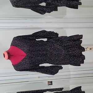 Navy polka dot flowy dress